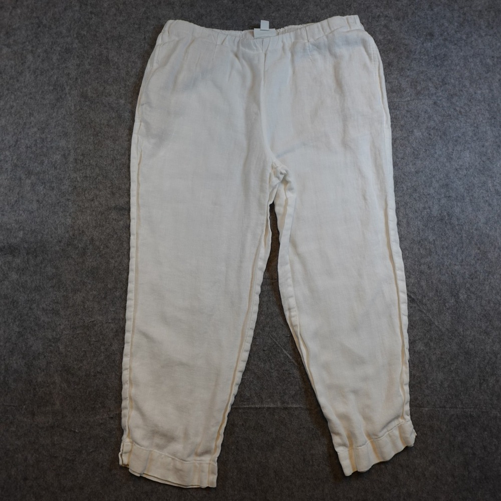 J Jill Pants Women Small White Linen Slim Crops Pull On Beachy Coastal Lagenlook